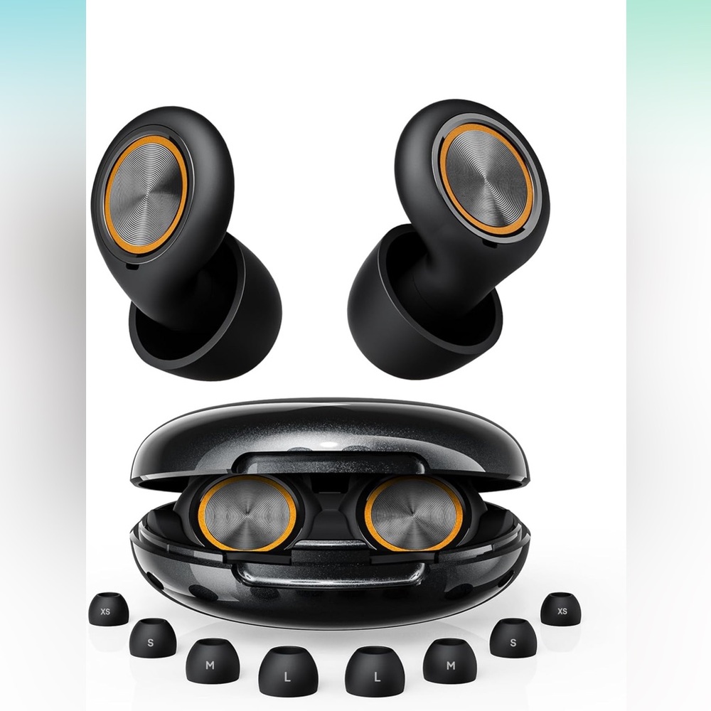 Black and Orange Wireless Earbuds with Charging Case